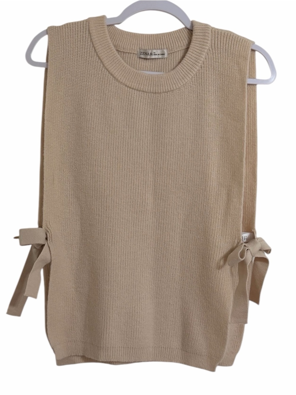 Zenana Outfitters Cream Knit Sleeveless Sweater Vest with Side Ties